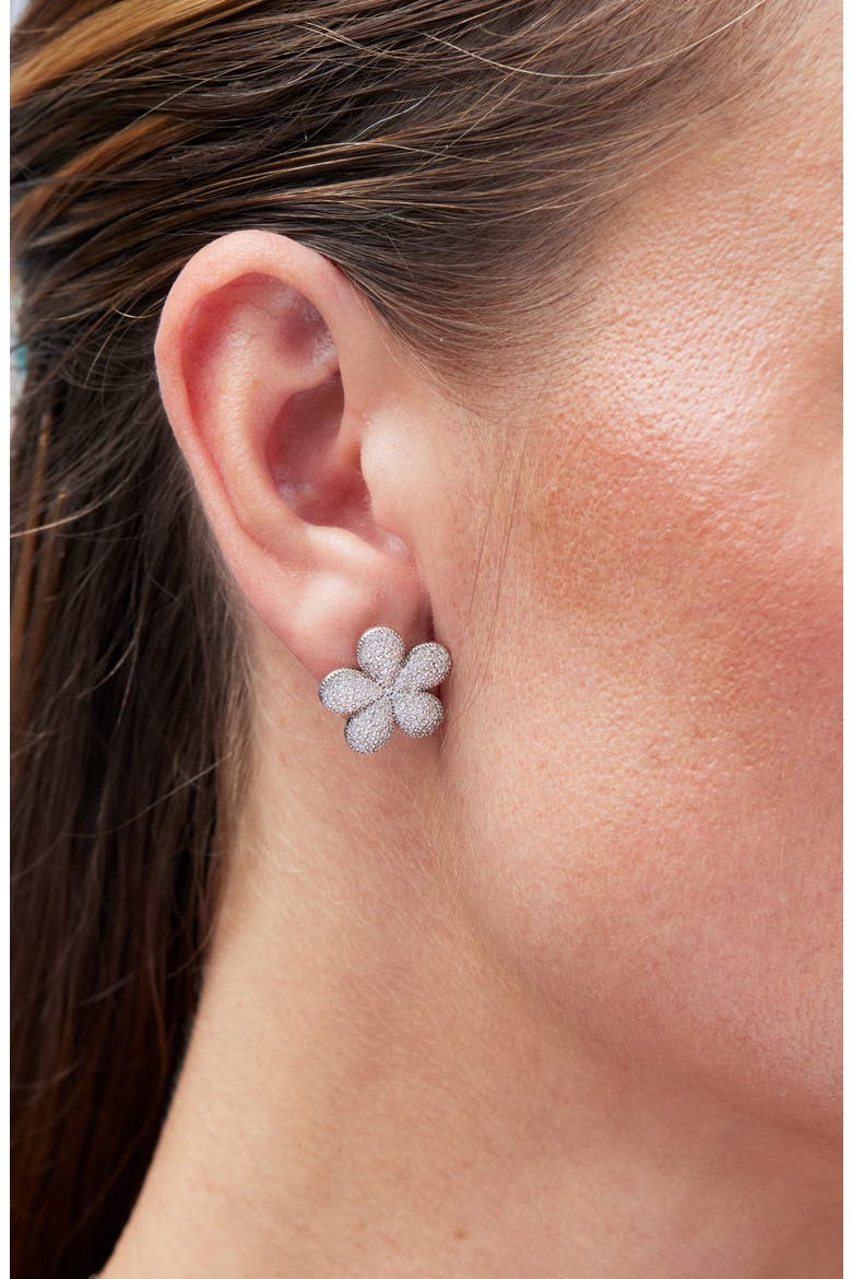 Pavéd Flower Stud Earrings, Alternate, color, WHITE