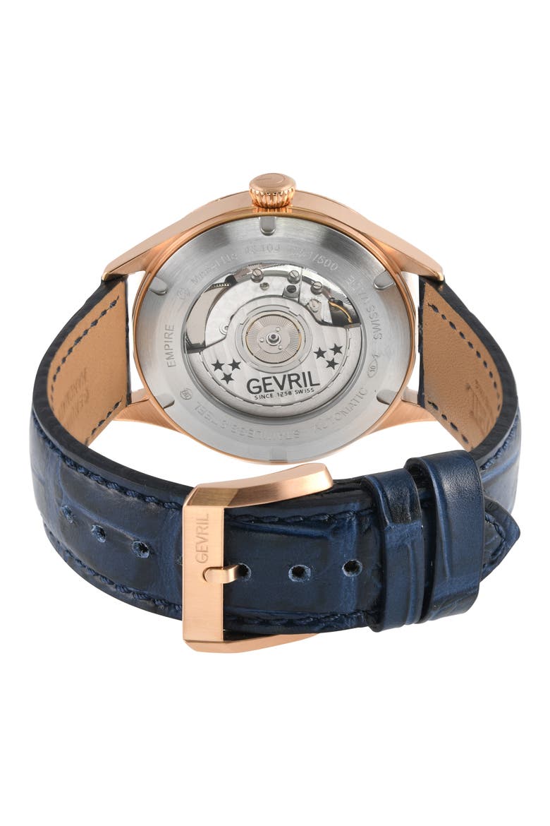 Empire Swiss Automatic Leather Strap Watch, 40mm, Alternate, color, BLUE