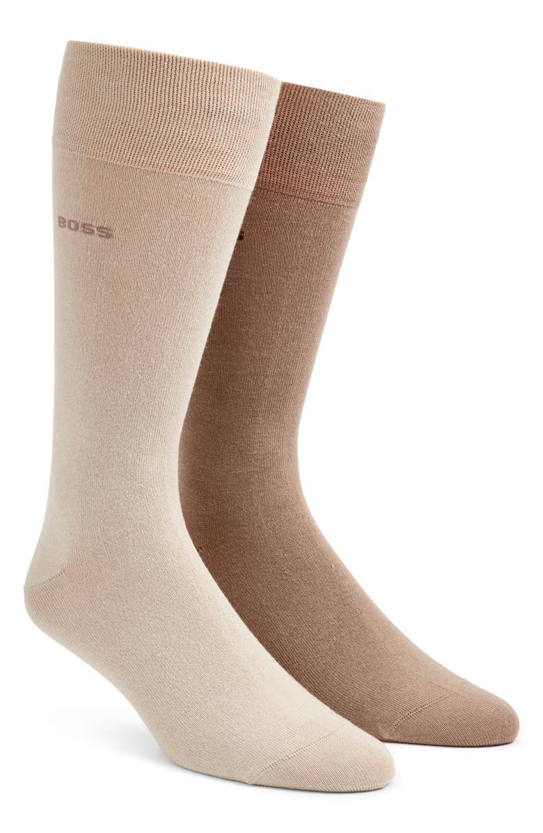 BOSS Assorted 2-Pack Solid Dress Socks, Main, color, Open Brown