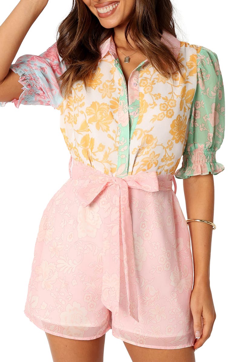 Petal & Pup Polly Floral Print Romper, Alternate, color, Pink Multi