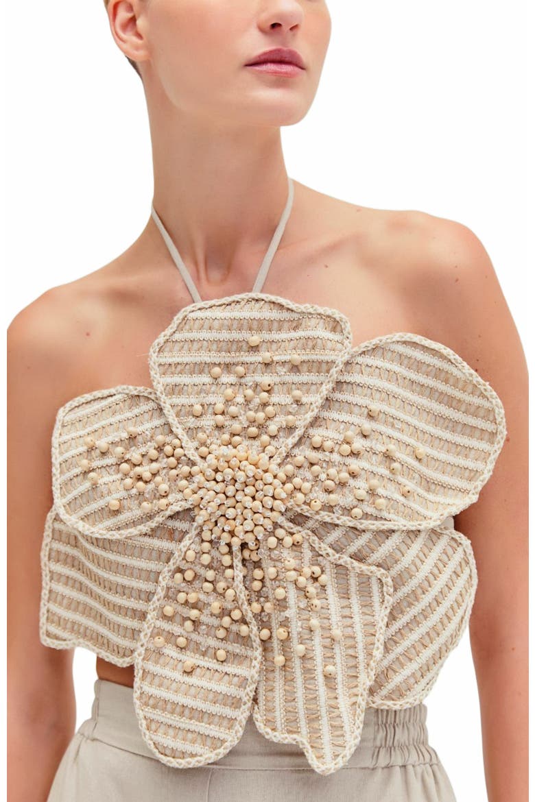 Candy Linen Hand-Beaded Flower Top, Alternate, color, NATURAL