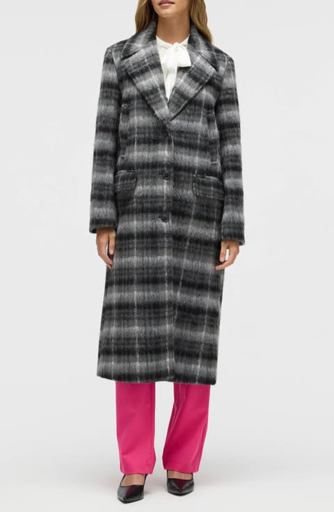 Oversize Plaid Notch Lapel Coat