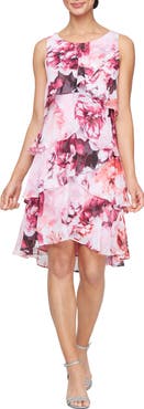 SL FASHIONS Floral Crossover Tiered Minidress