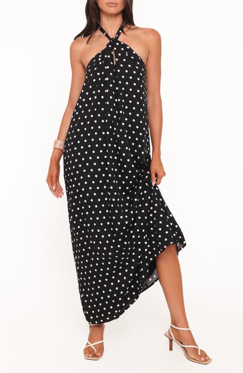Theophania Dot Sleeveless Halter Maxi Dres