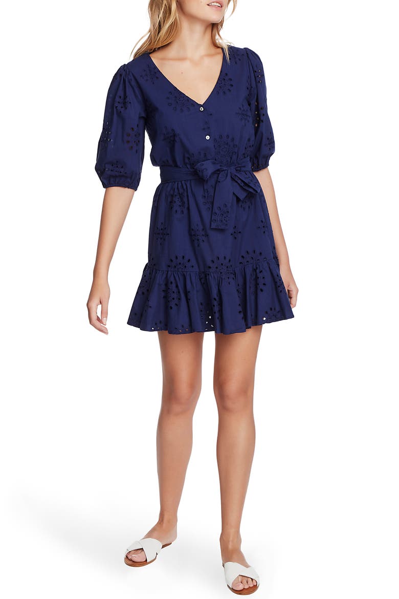 Eyelet Minidress, Alternate, color, NAVY SKY