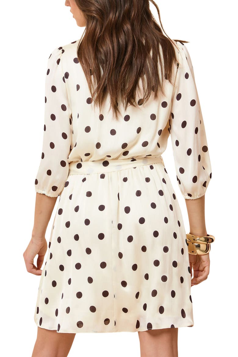 Polka Dot Ruffle Tie Belt Minidress, Alternate, color, WHITE