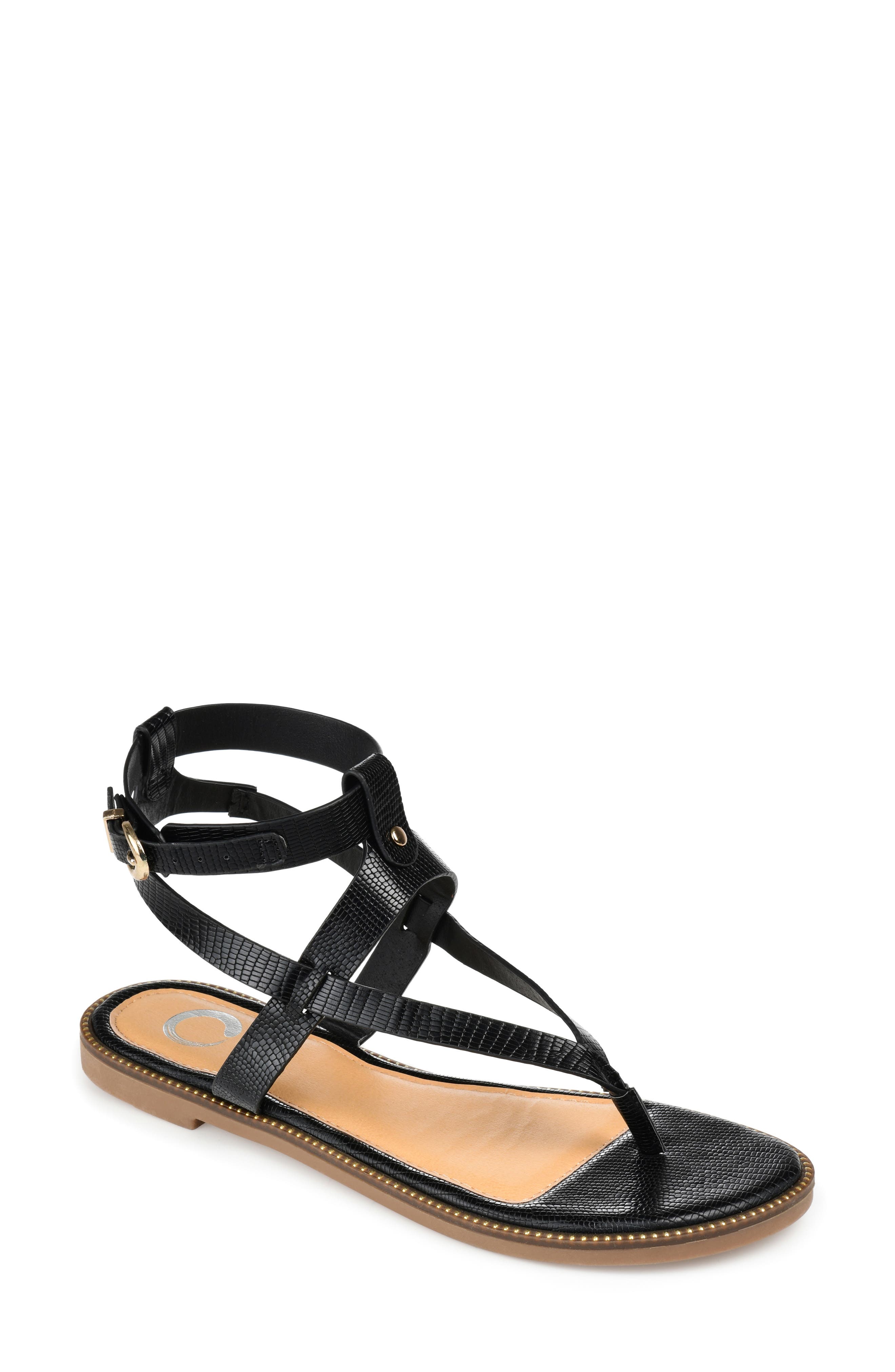 Journee Collection Tangie Snake Embossed Strappy Sandal, Main, color, Black