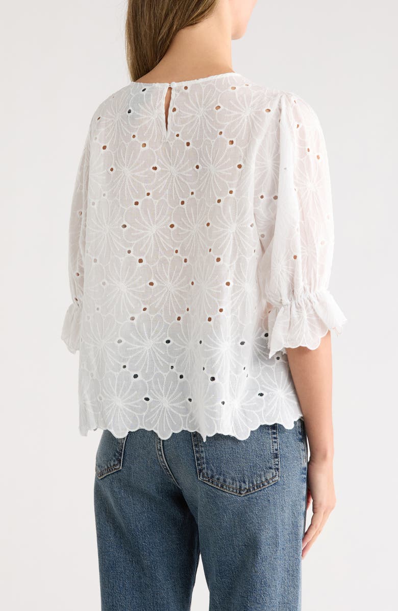 Forgotten Grace Eyelet Cotton Puff Sleeve Top, Alternate, color, White