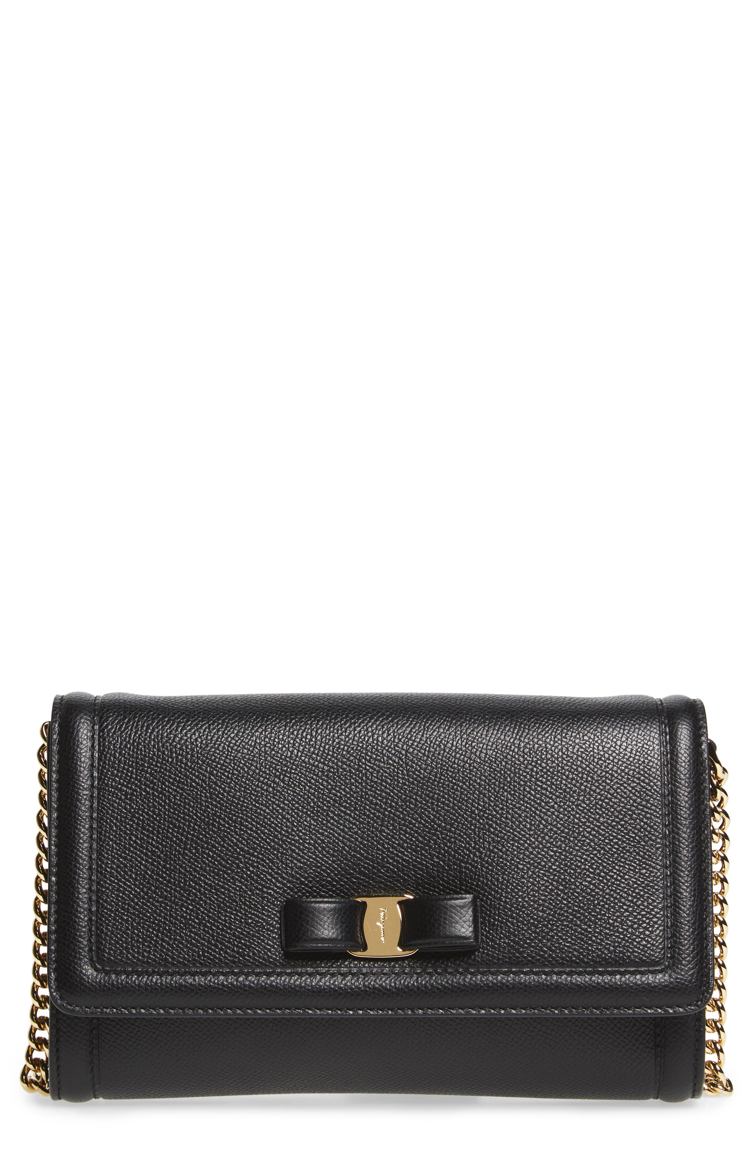 Salvatore Ferragamo Mini Vara Leather Crossbody Bag, Main, color, NERO