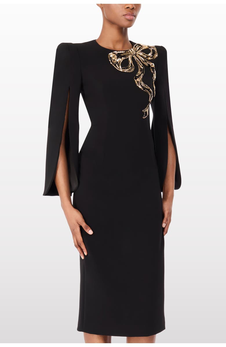 Jenny Packham Love Bow Split-sleeve Midi Dress, Alternate, color, Liquorice