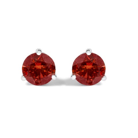 14K White Gold 3/4 Cttw Red Lab-Grown Diamond Stud Earrings