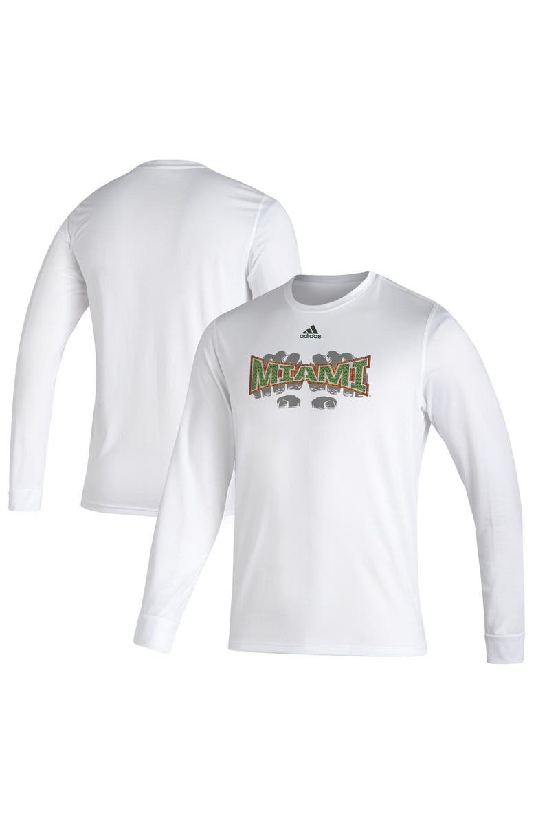 adidas Men's adidas White Miami Hurricanes Touchdown Ring Creator Long Sleeve T-Shirt, Main, color, 