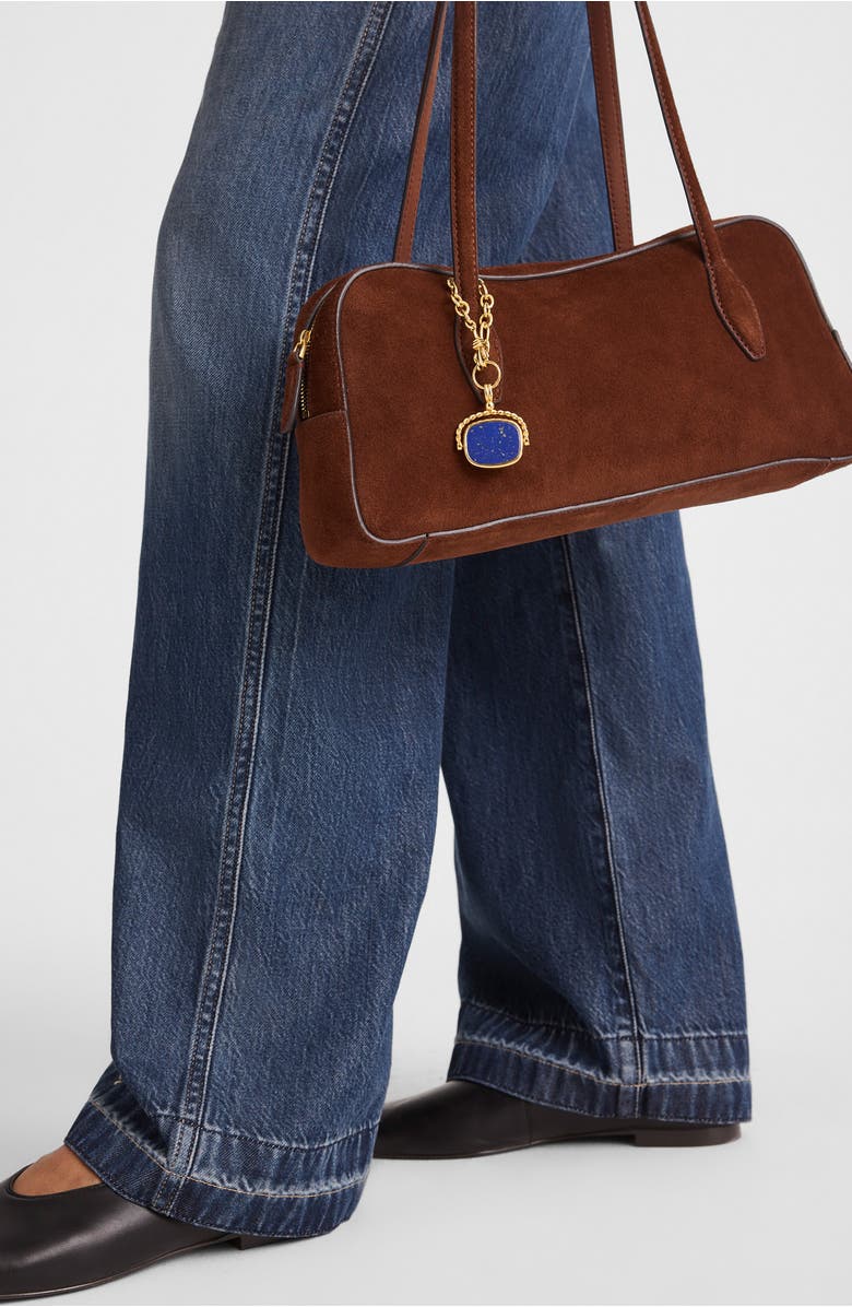 Madewell The Top Zip Suede Shoulder Bag, Alternate, color, Soft Mahogany