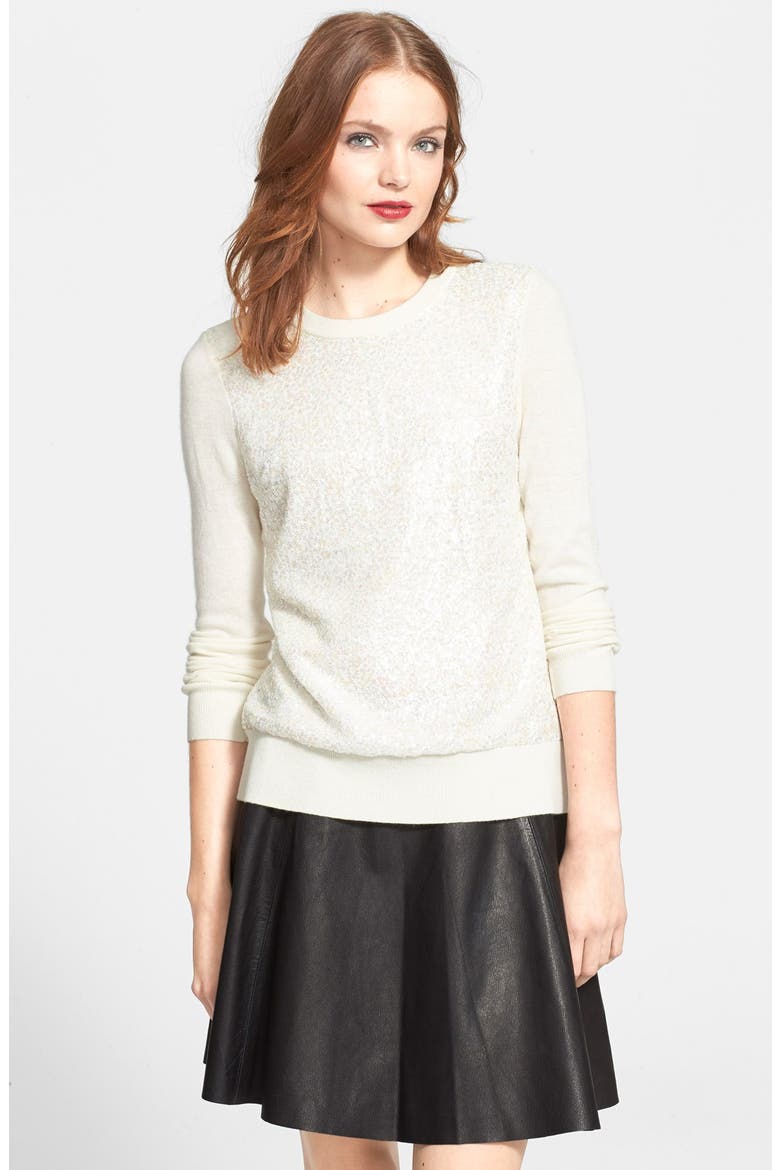 sequin front sweater, Main, color, CREME
