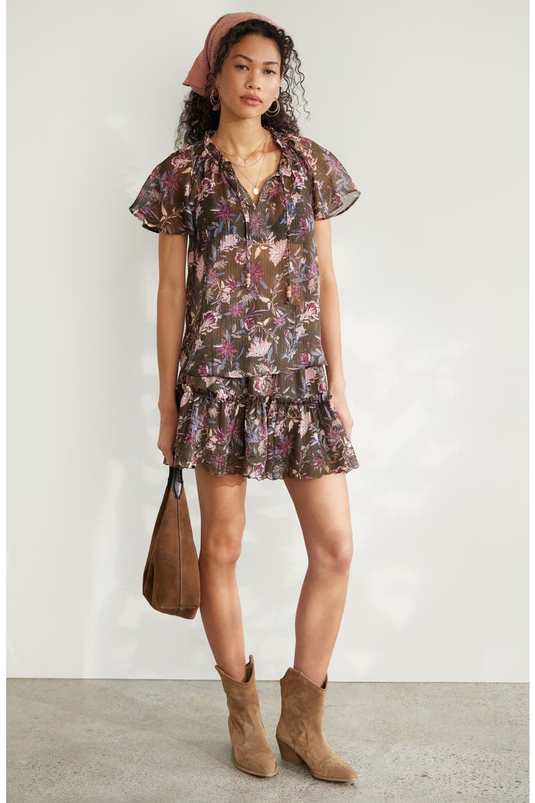 Floral Print Embroidered Chiffon Top, Alternate, color, OLIVE FROU FLORAL