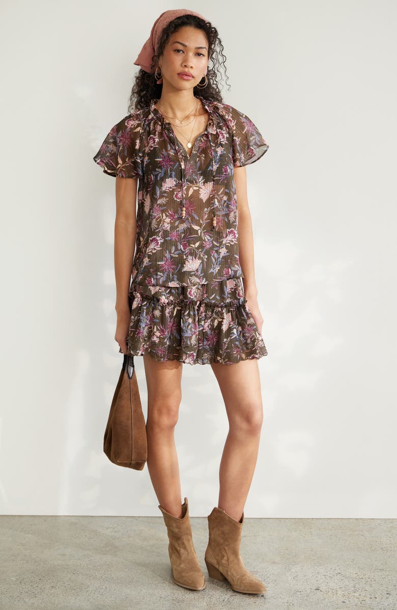 Treasure & Bond Floral Print Embroidered Chiffon Top, Alternate, color, Olive Frou Floral