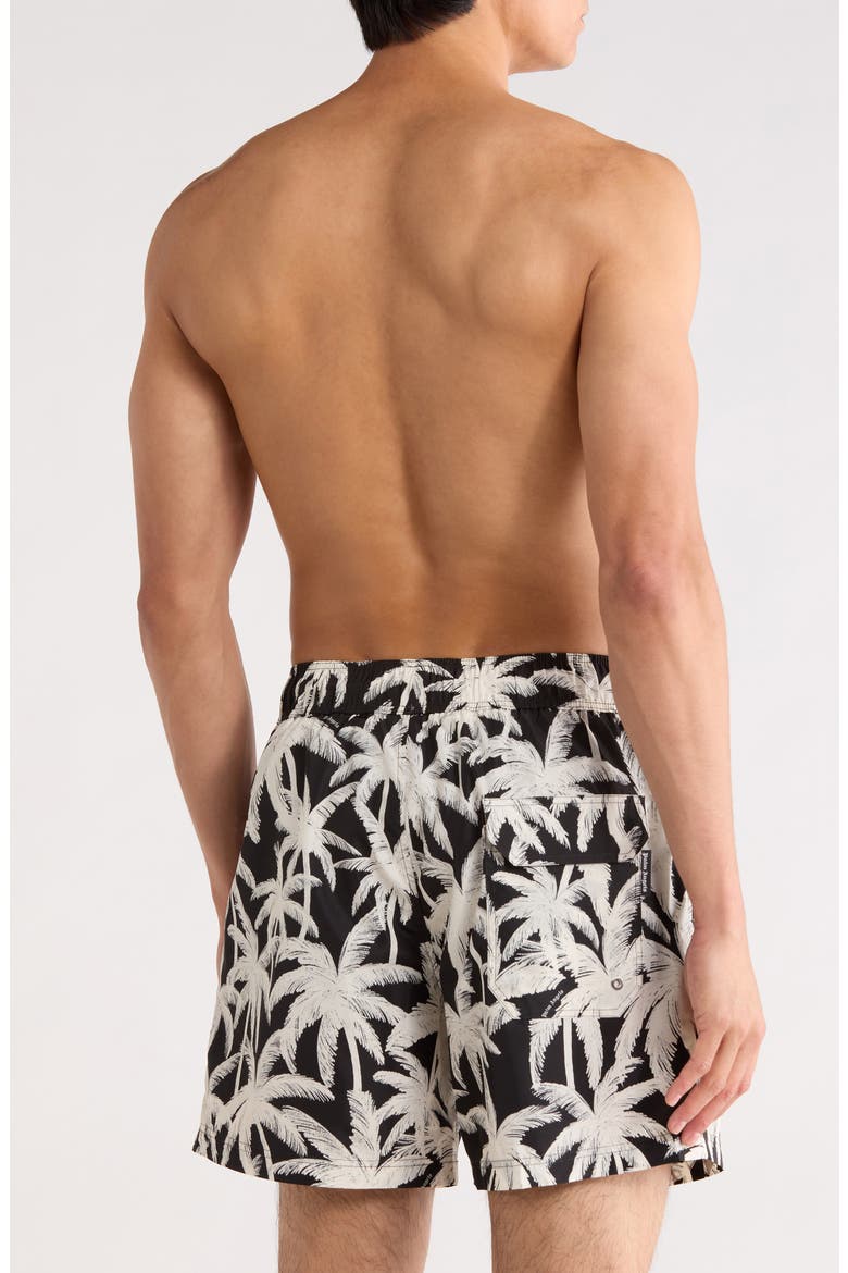 Palm Tree Print Swim Shorts, Alternate, color, BLACK/WHITE