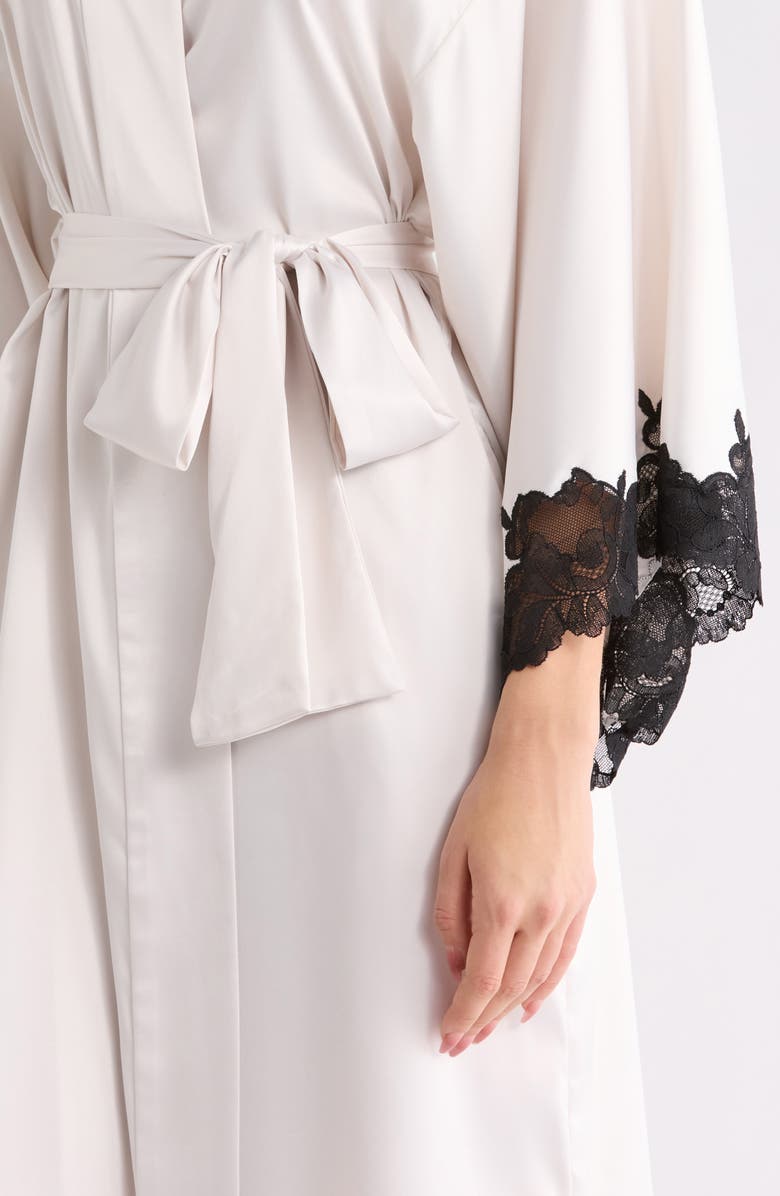 Natori Peony Glamour Satin Robe, Alternate, color, Off White