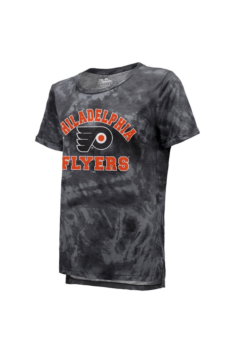 Women's Majestic Threads Black Philadelphia Flyers Boyfriend Tie-Dye Tri-Blend T-Shirt, Alternate, color, Black