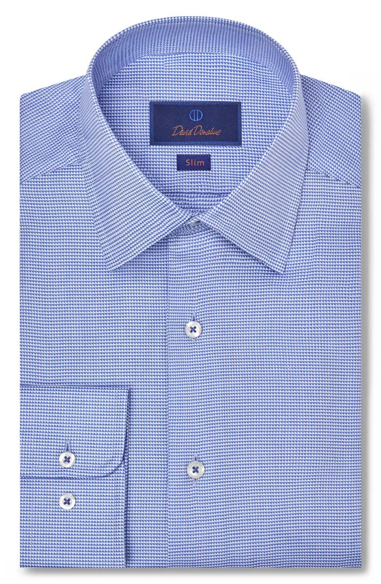David Donahue Slim Fit Dobby Micro Check Cotton Dress Shirt, Main, color,