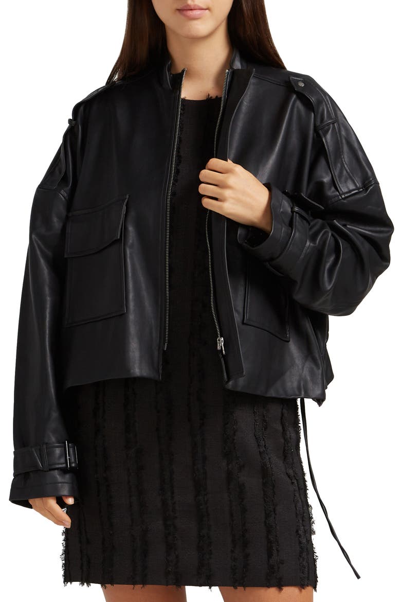 Reload Draped Faux Leather Jacket, Main, color, BLACK