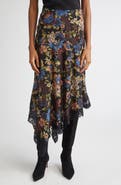 Veronica Beard Rosemary Floral Asymmetric Hem Stretch Silk Skirt