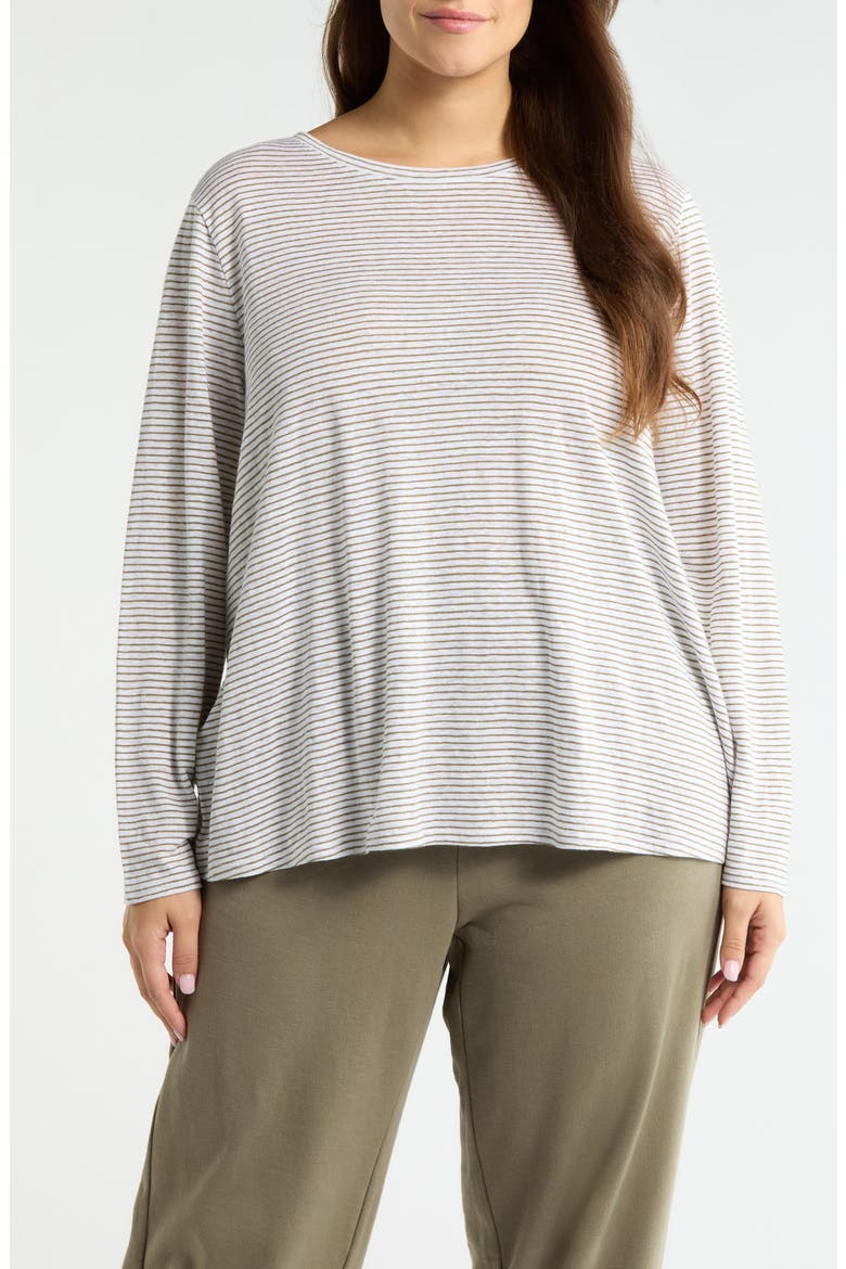 Stripe Long Sleeve Organic Linen T-Shirt, Main, color, BAY LEAF