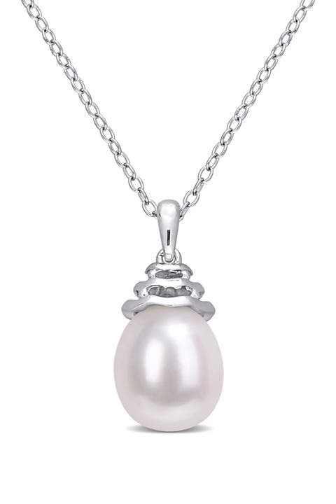 Sterling Silver 8-8.5mm Freshwater Cultured Pearl Pendant