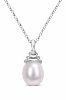 DELMAR Sterling Silver 8-8.5mm Freshwater Cultured Pearl Pendant