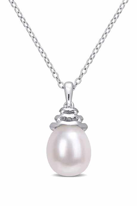 DELMAR Sterling Silver 8-8.5mm Freshwater Cultured Pearl Pendant