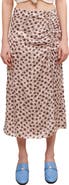 maje Jalita Palm Tree Print Ruched Satin Skirt