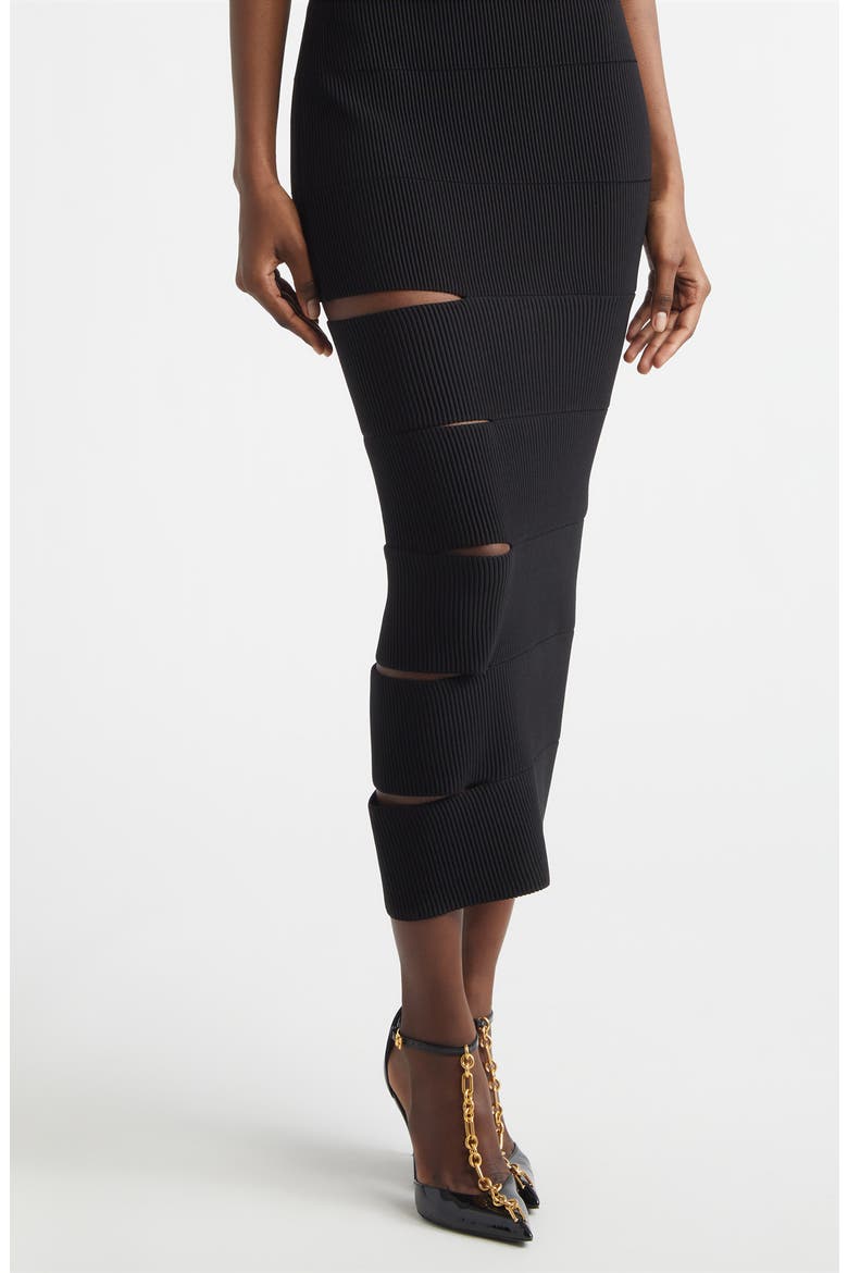 Cutout Chain Detail Rib Sweater Dress, Alternate, color, 0PA BLACK