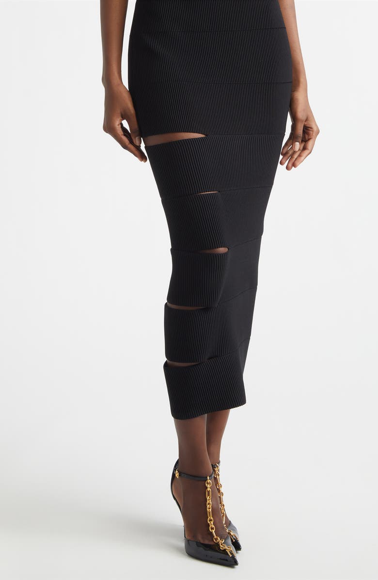 Balmain Cutout Chain Detail Rib Sweater Dress, Alternate, color, 0Pa Black