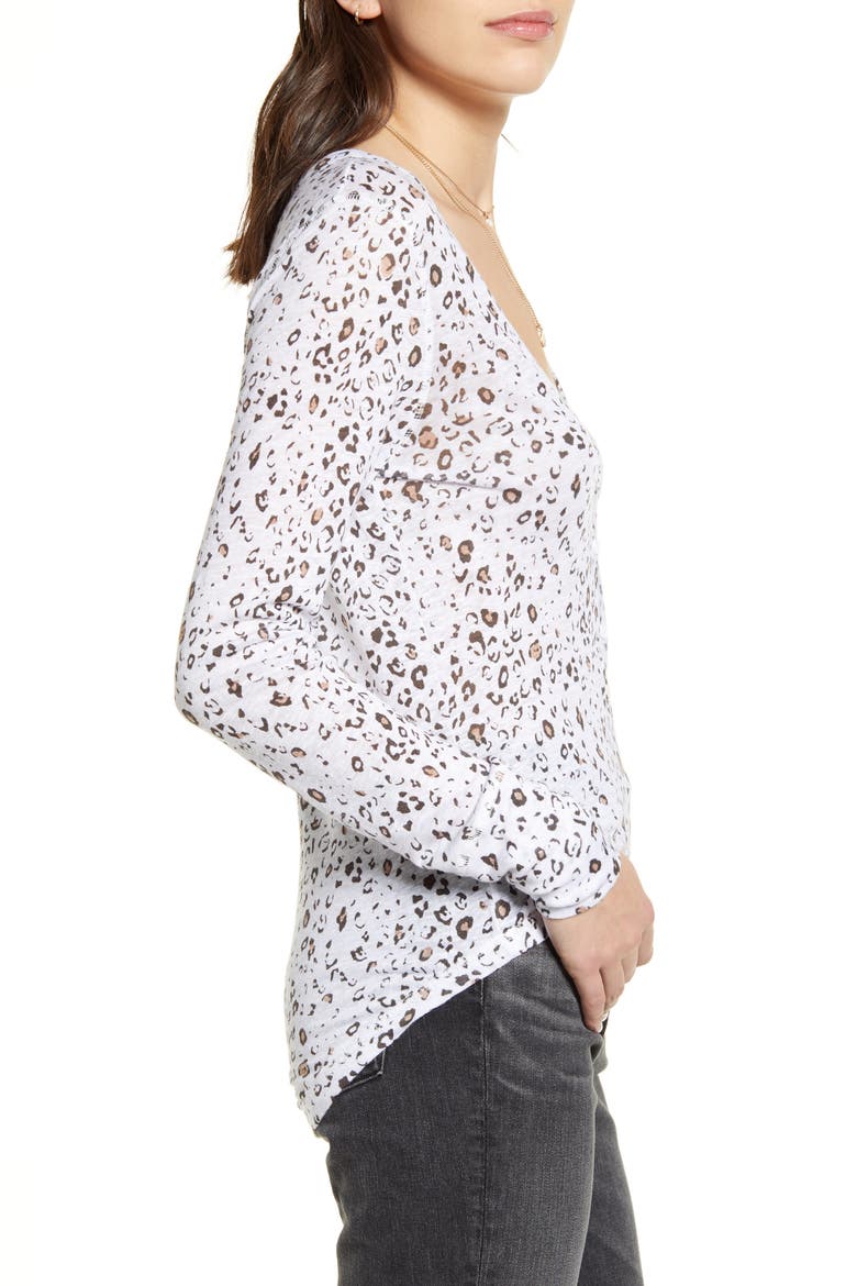 Jourdan Leopard Print Linen Blend Henley, Alternate, color, WHITE MOCHA LEOPARD