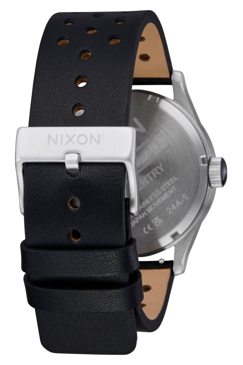 The Sentry Leather Strap Watch, 42mm, Alternate, color, CHROME / SILVER SUNRAY / BLACK