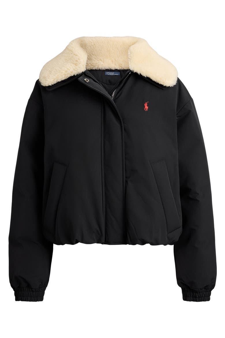 Down Puffer Jacket with Faux Shearling Collar, Alternate, color, BLACK