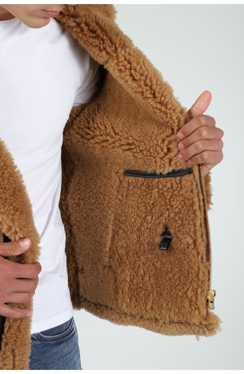 Furniq UK Charles Sheepskin Aviator Jacket, Alternate, color, Brown