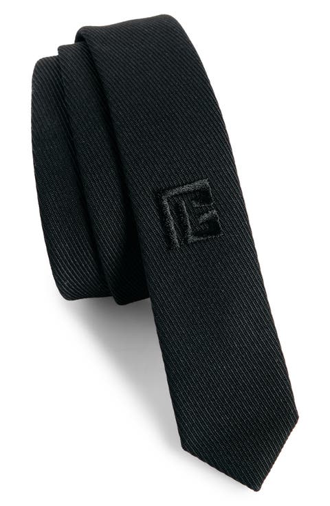Logo Embroidered Wool Tie