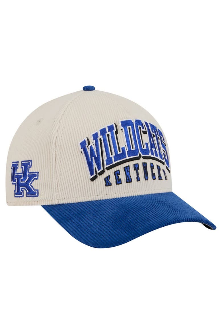 Men's New Era Royal/Cream Kentucky Wildcats Arch Two-Tone Corduroy 9FORTY A-Frame Adjustable Hat, Alternate, color, Royal