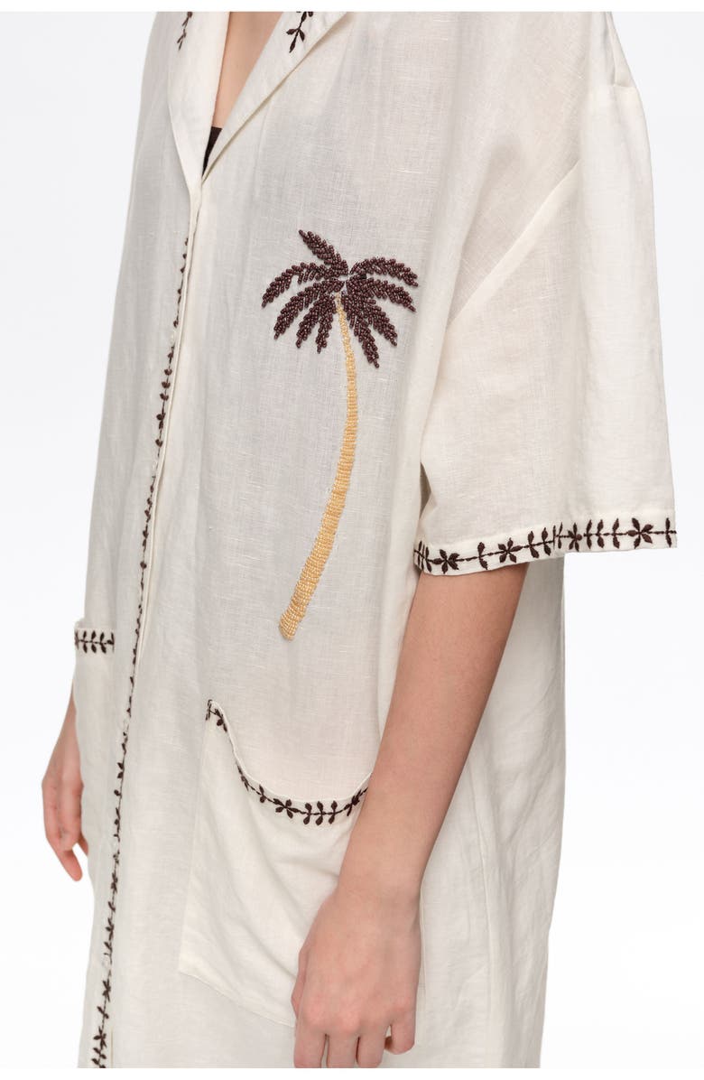 Bimba y Lola Linen Palm Tree Shirt Dress, Alternate, color, Ivory