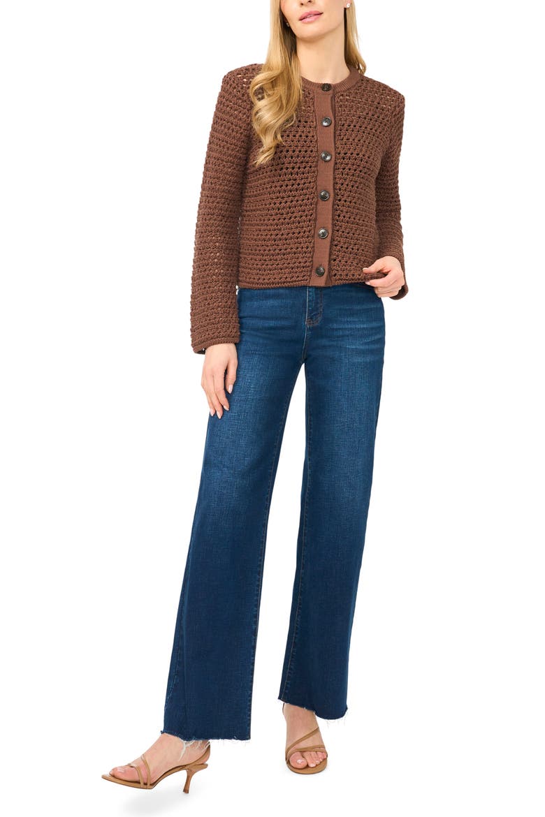 Open Stitch Button Front Cardigan, Alternate, color, CARAFE