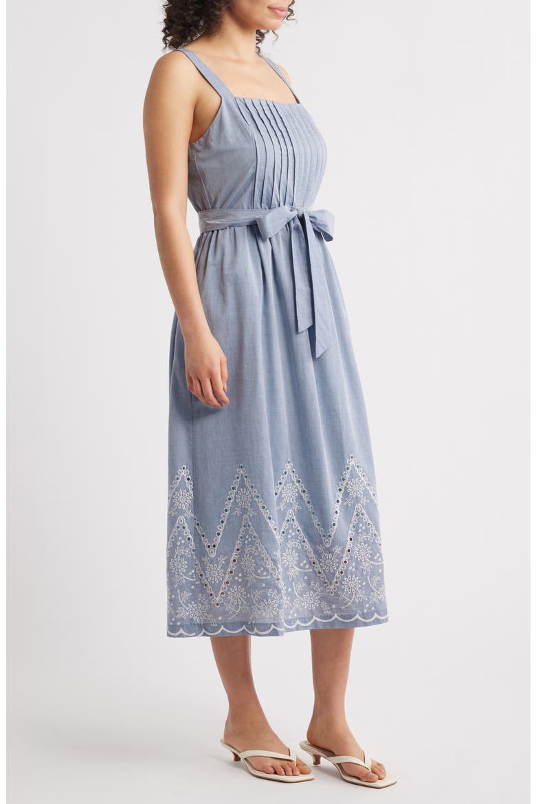 Embroidery Detail Cotton Dress, Alternate, color, DENIM/ IVORY