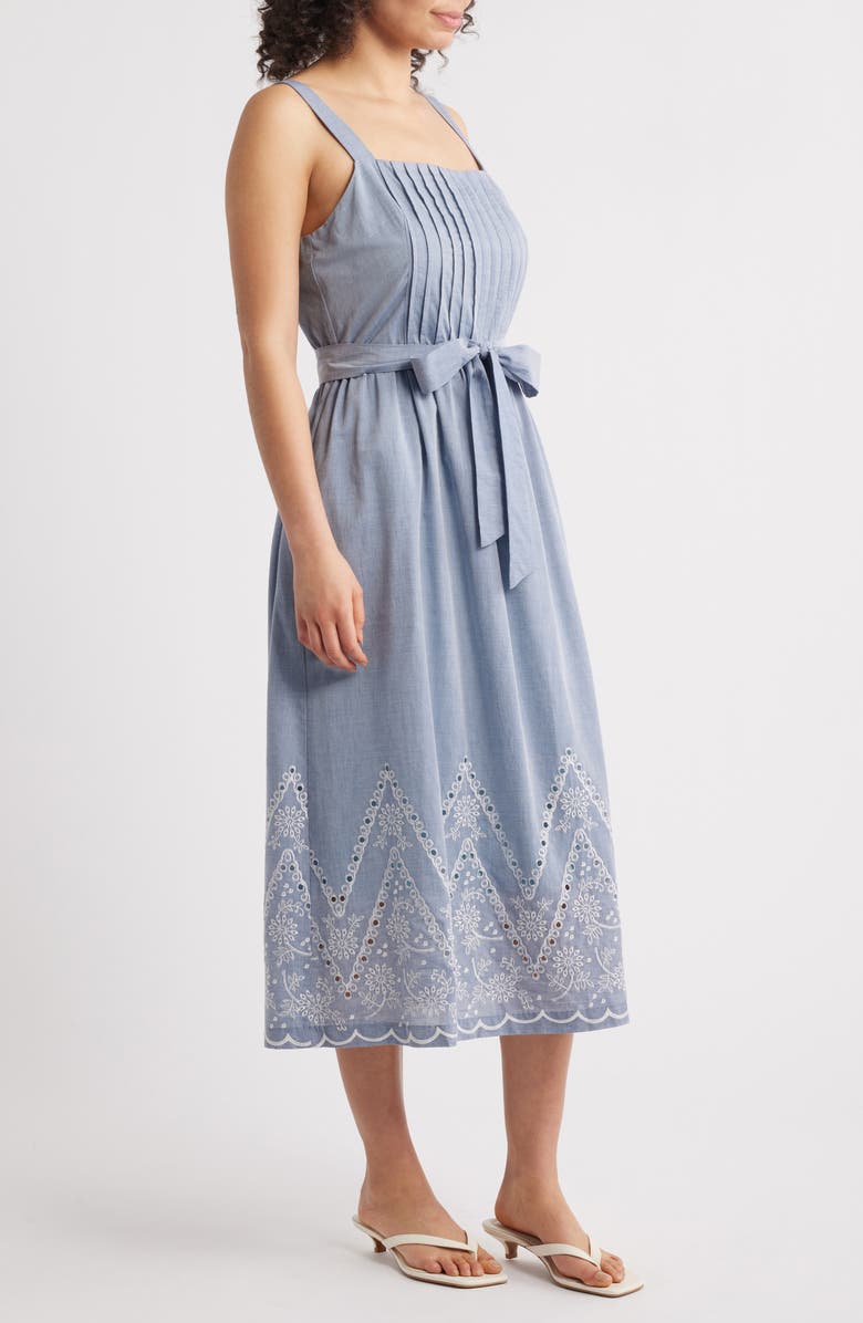 Julia Jordan Embroidery Detail Cotton Dress, Alternate, color, Denim/ Ivory