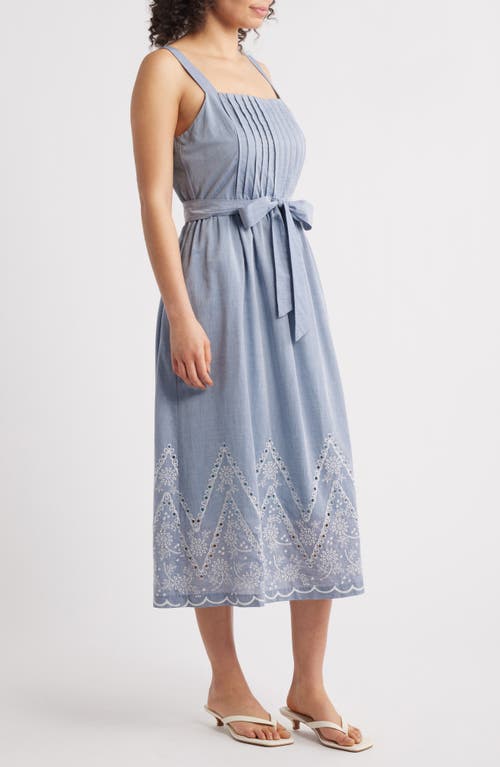 Julia Jordan Embroidered Denim Midi Dress In Denim/ivory
