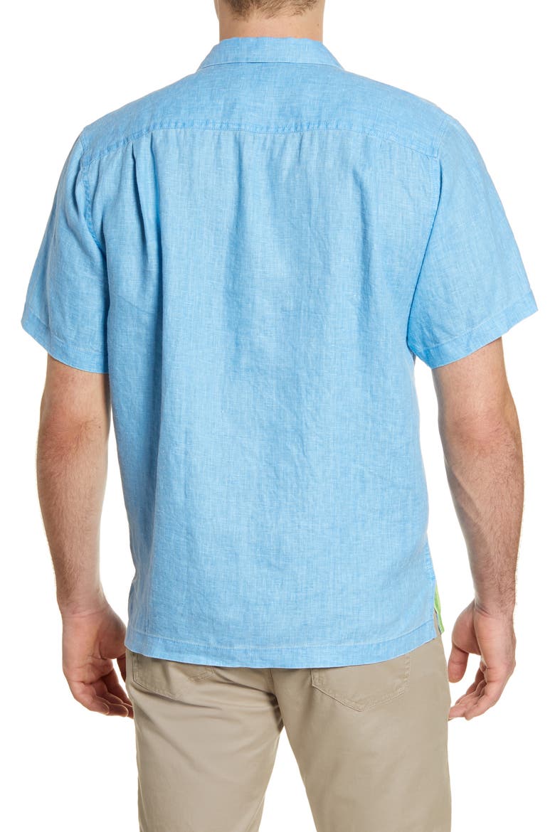 Sea Glass Short Sleeve Button-Up Linen Camp Shirt, Alternate, color, BLUE YONDER