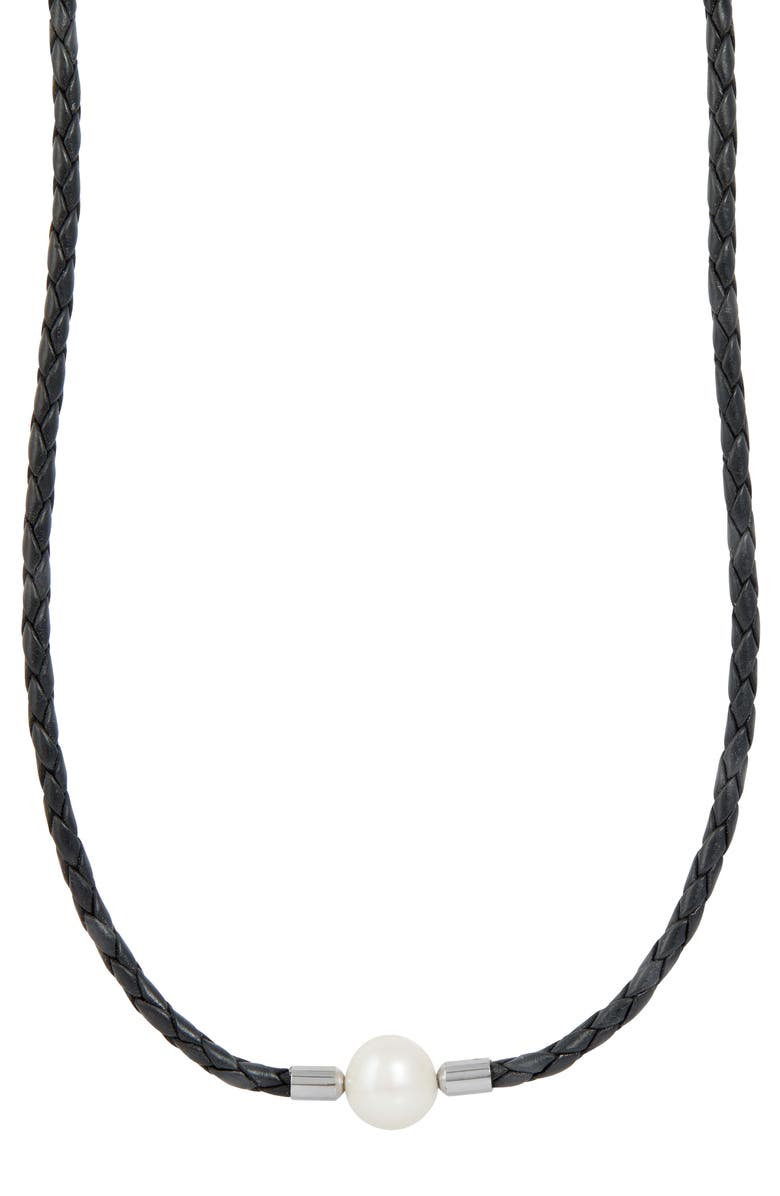 SAVVY CIE JEWELS Woven Leather 10–10.5mm Cultured Freshwater Pearl Necklace, Main, color, 