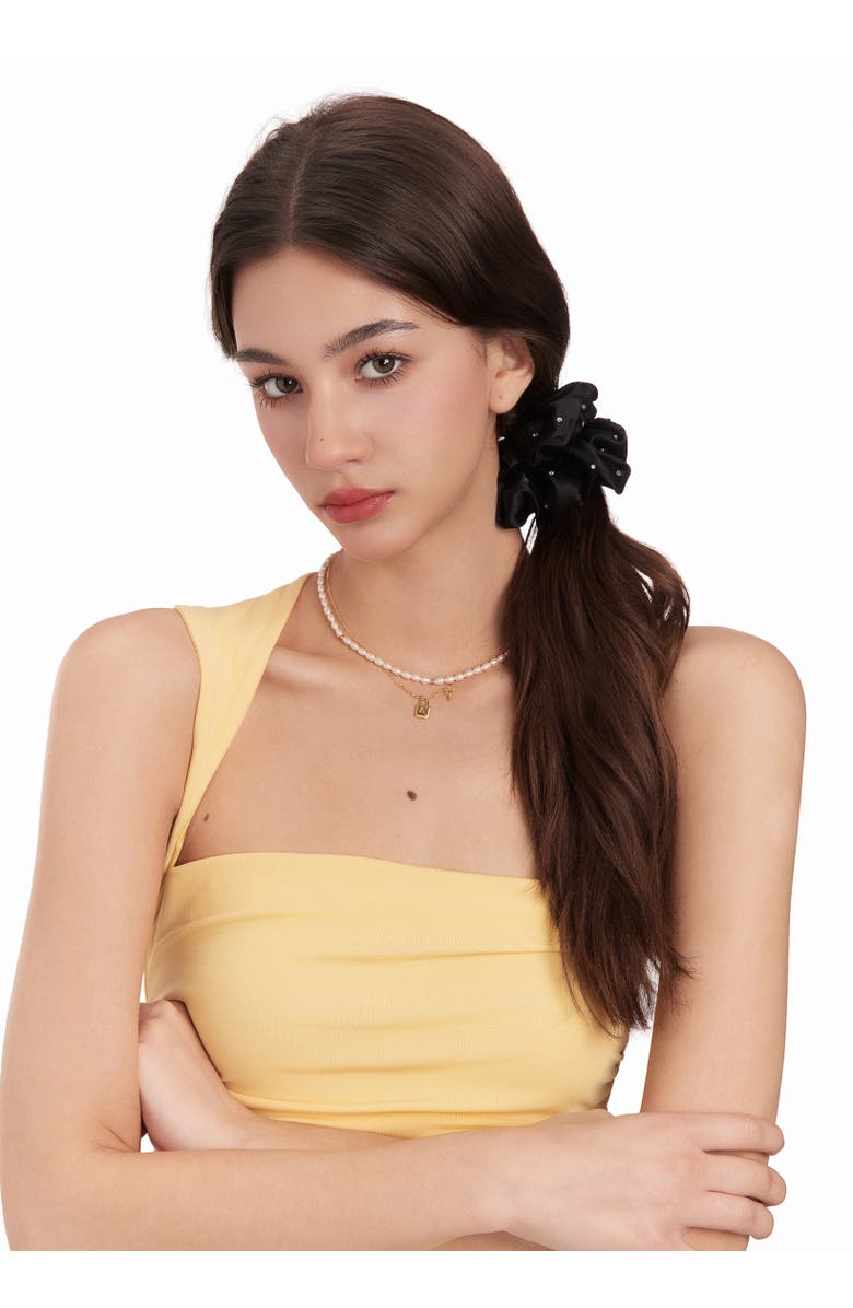 OLAH Crystal Twinkle Silk Scrunchie, Alternate, color, Black