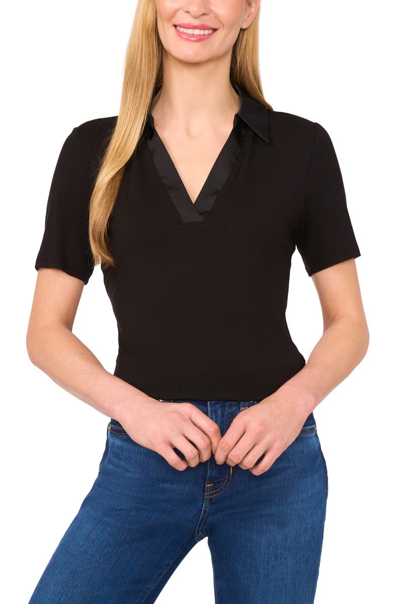 CeCe Mixed Media Johnny Collar Polo, Main, color, 