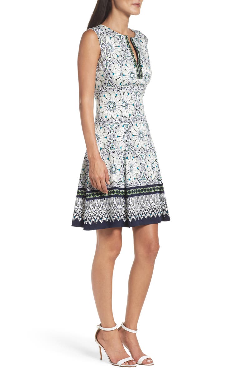 Maggy London Fit & Flare Dress, Alternate, color, Soft White/ Lime