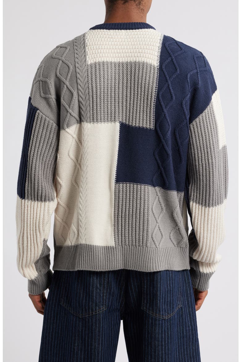Patchwork Mixed Stitch Sweater, Alternate, color, NAVY